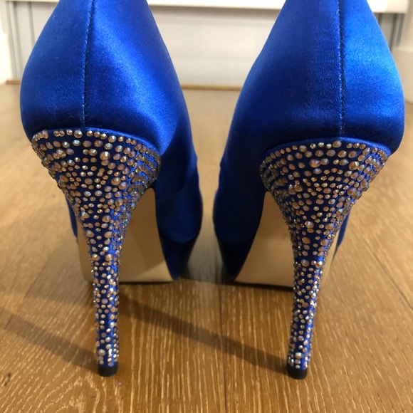 Steve Madden Cobalt Blue Jeweled Satin Pumps - Picture 3 of 8
